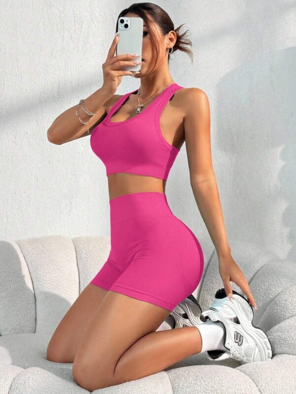 Conjunto casual de pantalón corto y Top sin mangas de unicolor para mujer, conjunto de gimnasio y entrenamiento - Imagen 110