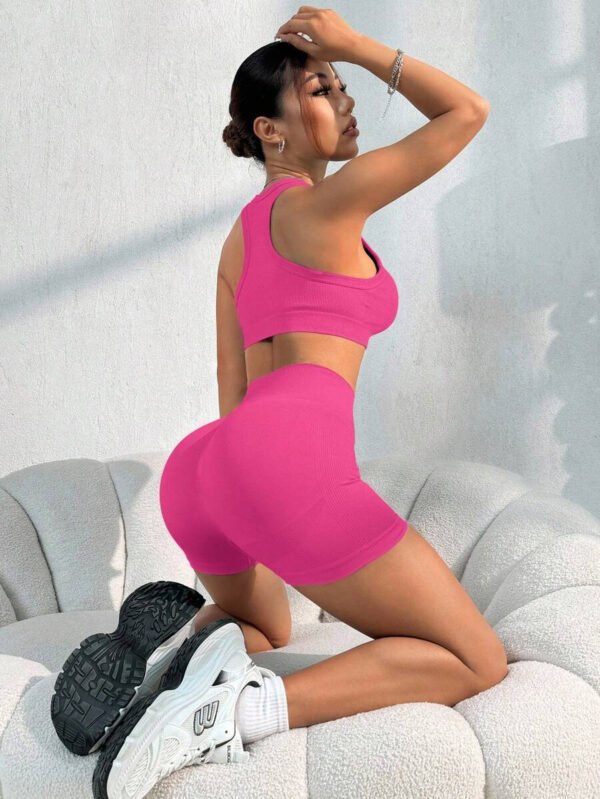 Conjunto casual de pantalón corto y Top sin mangas de unicolor para mujer, conjunto de gimnasio y entrenamiento - Imagen 111