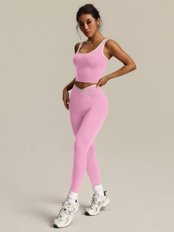 Studio Sport Conjunto de 2 piezas de top de yoga y leggings con acabado en color contrastante para mujer - Conjunto deportivo para mujer - Ropa deportiva para mujer - Ropa atlética para mujer - Ropa de ejercicio - Imagen 42