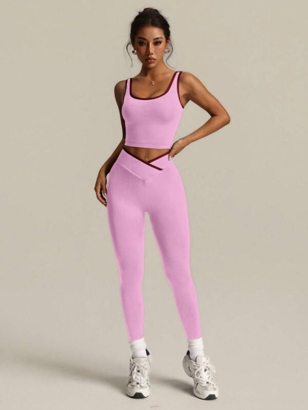 Studio Sport Conjunto de 2 piezas de top de yoga y leggings con acabado en color contrastante para mujer - Conjunto deportivo para mujer - Ropa deportiva para mujer - Ropa atlética para mujer - Ropa de ejercicio - Imagen 50