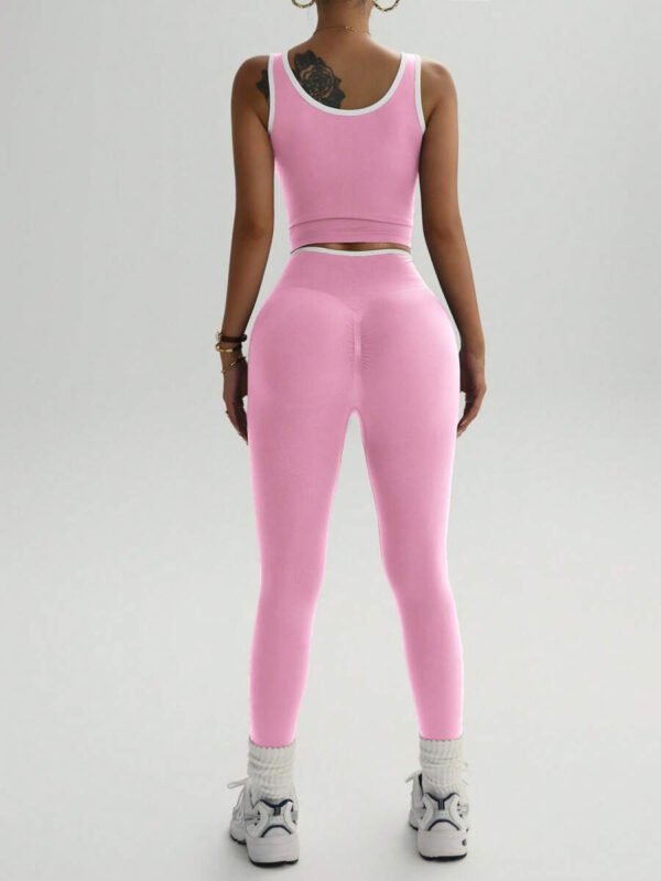Studio Sport Conjunto de 2 piezas de top de yoga y leggings con acabado en color contrastante para mujer - Conjunto deportivo para mujer - Ropa deportiva para mujer - Ropa atlética para mujer - Ropa de ejercicio - Imagen 57