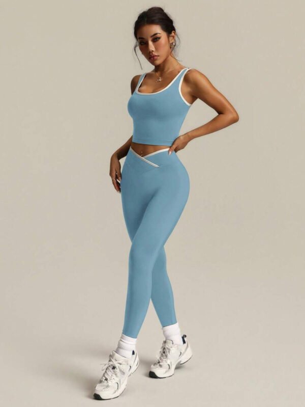 Studio Sport Conjunto de 2 piezas de top de yoga y leggings con acabado en color contrastante para mujer - Conjunto deportivo para mujer - Ropa deportiva para mujer - Ropa atlética para mujer - Ropa de ejercicio - Imagen 60