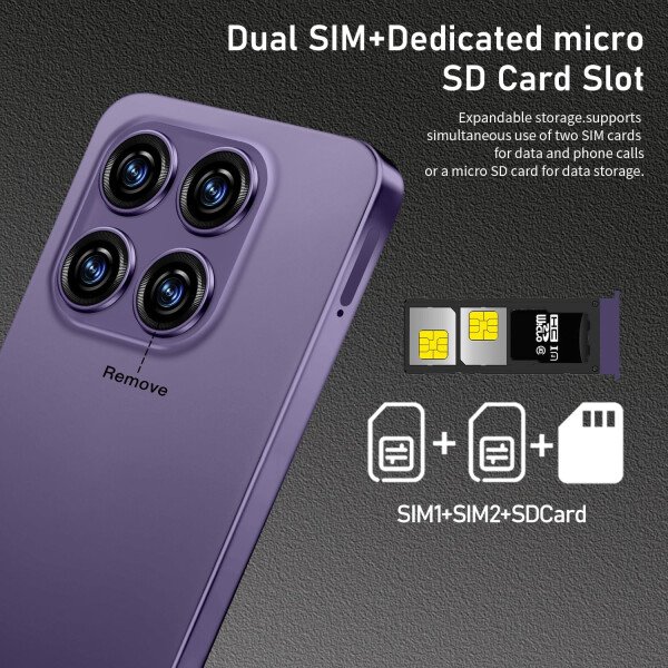 Teléfono celular desbloqueado de 16PROMA X 16+1TB, pantalla HD de 6.99 pulgadas, batería de 7000 mAh, Android 14, desbloqueo de botón de identificación facial, desbloqueo de botón de huellas - Imagen 5