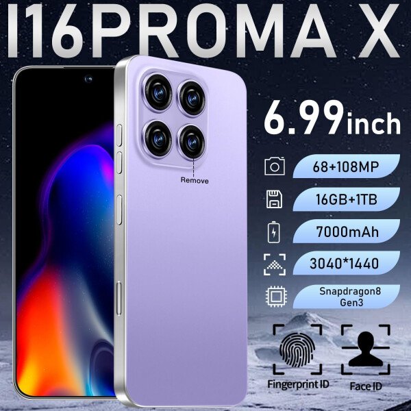 Teléfono celular desbloqueado de 16PROMA X 16+1TB, pantalla HD de 6.99 pulgadas, batería de 7000 mAh, Android 14, desbloqueo de botón de identificación facial, desbloqueo de botón de huellas - Imagen 24