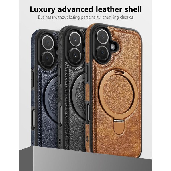 Funda magnética de piel para iPhone 14/13, soporte invisible [compatible con Magsafe] funda delgada de teléfono (marrón, iPhone 14/13) - Imagen 3