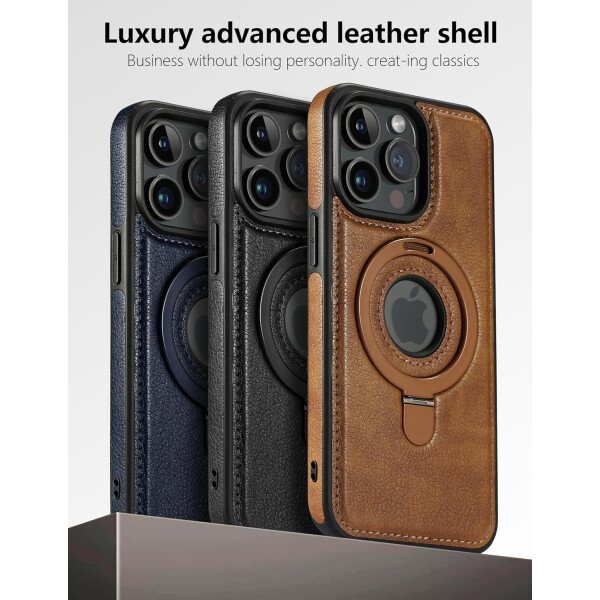 Funda magnética de piel para iPhone 14/13, soporte invisible [compatible con Magsafe] funda delgada de teléfono (marrón, iPhone 14/13) - Imagen 7