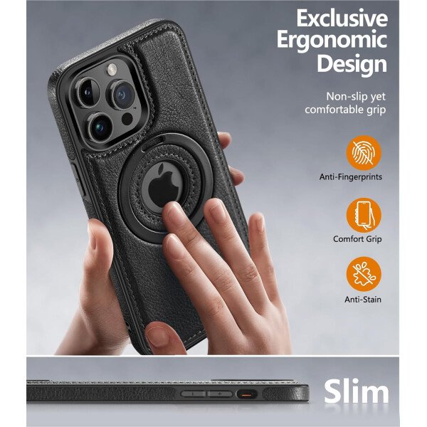 Funda magnética de piel para iPhone 14/13, soporte invisible [compatible con Magsafe] funda delgada de teléfono (marrón, iPhone 14/13) - Imagen 8