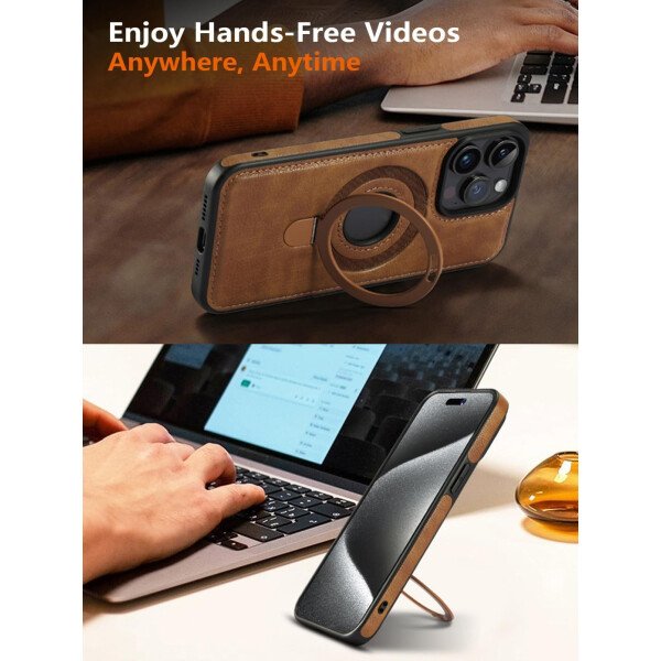 Funda magnética de piel para iPhone 14/13, soporte invisible [compatible con Magsafe] funda delgada de teléfono (marrón, iPhone 14/13) - Imagen 11