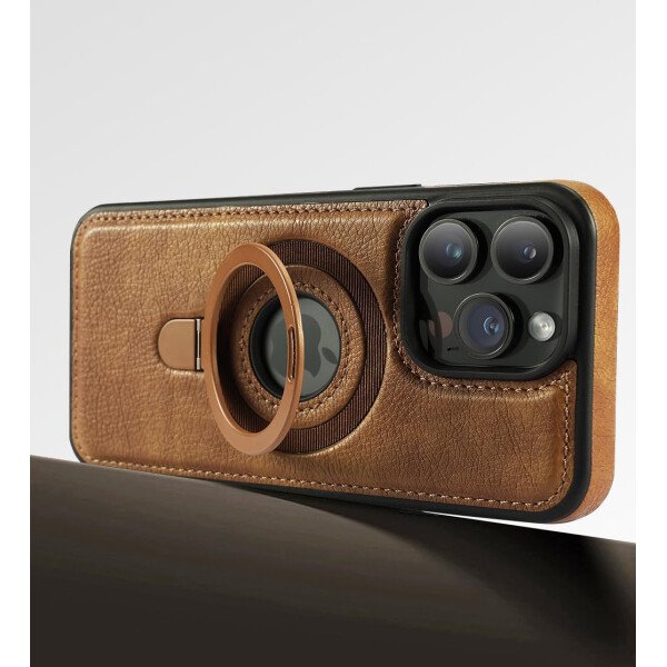 Funda magnética de piel para iPhone 14/13, soporte invisible [compatible con Magsafe] funda delgada de teléfono (marrón, iPhone 14/13) - Imagen 14