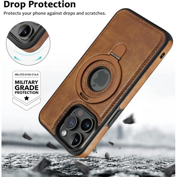Funda magnética de piel para iPhone 14/13, soporte invisible [compatible con Magsafe] funda delgada de teléfono (marrón, iPhone 14/13) - Imagen 15
