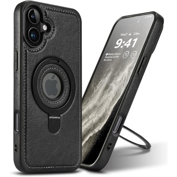 Funda magnética de piel para iPhone 14/13, soporte invisible [compatible con Magsafe] funda delgada de teléfono (marrón, iPhone 14/13) - Imagen 16