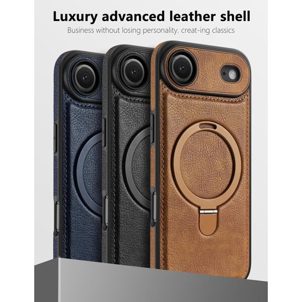 Funda magnética de piel para iPhone 14/13, soporte invisible [compatible con Magsafe] funda delgada de teléfono (marrón, iPhone 14/13) - Imagen 19