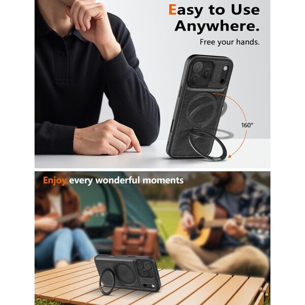 Funda magnética de piel para iPhone 14/13, soporte invisible [compatible con Magsafe] funda delgada de teléfono (marrón, iPhone 14/13) - Imagen 21