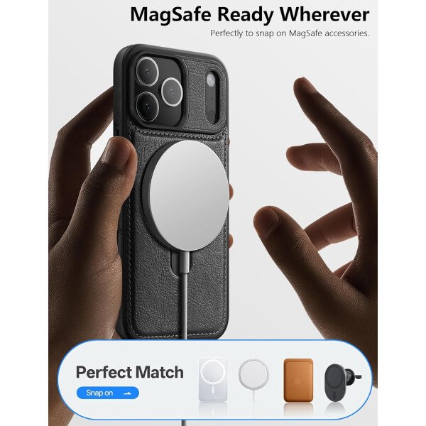 Funda magnética de piel para iPhone 14/13, soporte invisible [compatible con Magsafe] funda delgada de teléfono (marrón, iPhone 14/13) - Imagen 22