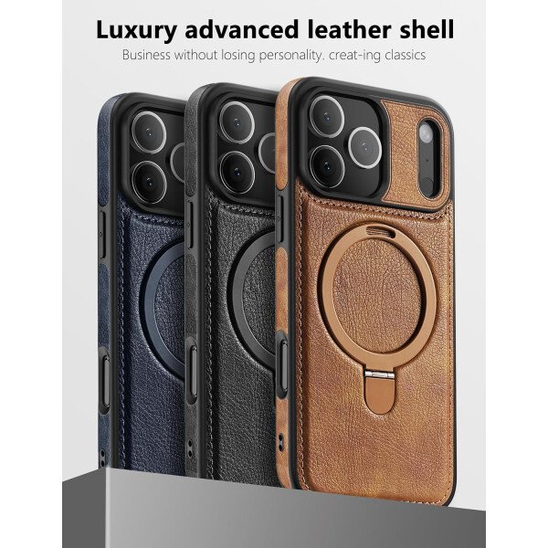 Funda magnética de piel para iPhone 14/13, soporte invisible [compatible con Magsafe] funda delgada de teléfono (marrón, iPhone 14/13) - Imagen 23