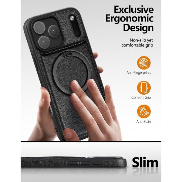 Funda magnética de piel para iPhone 14/13, soporte invisible [compatible con Magsafe] funda delgada de teléfono (marrón, iPhone 14/13) - Imagen 24