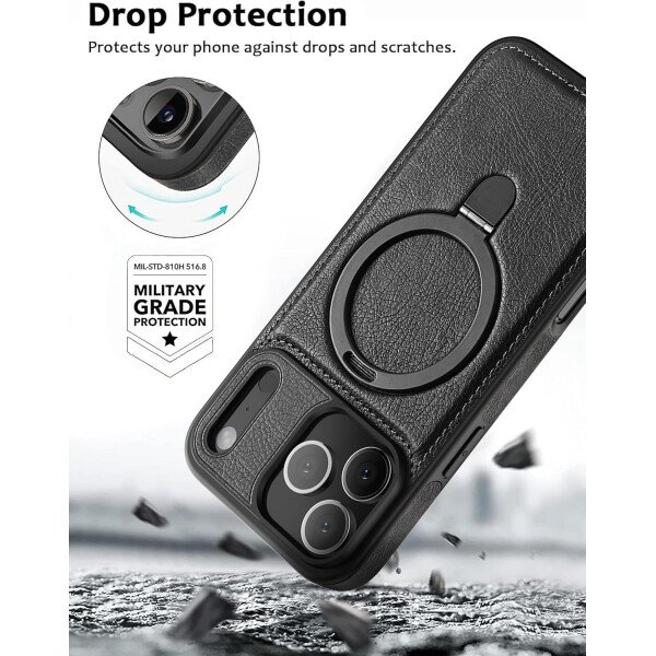 Funda magnética de piel para iPhone 14/13, soporte invisible [compatible con Magsafe] funda delgada de teléfono (marrón, iPhone 14/13) - Imagen 25