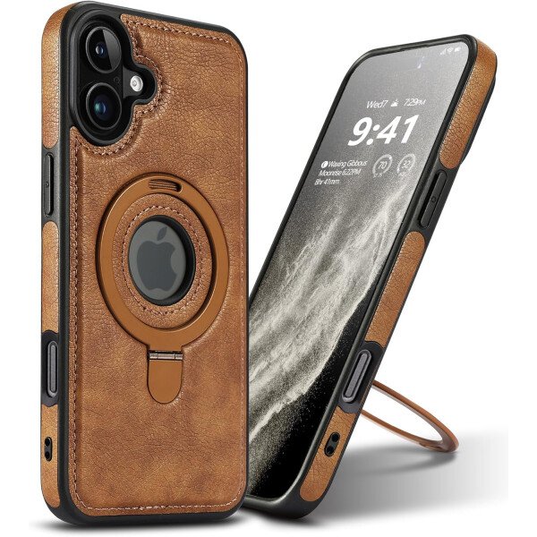 Funda magnética de piel para iPhone 14/13, soporte invisible [compatible con Magsafe] funda delgada de teléfono (marrón, iPhone 14/13) - Imagen 38