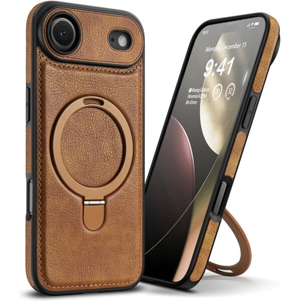 Funda magnética de piel para iPhone 14/13, soporte invisible [compatible con Magsafe] funda delgada de teléfono (marrón, iPhone 14/13) - Imagen 40