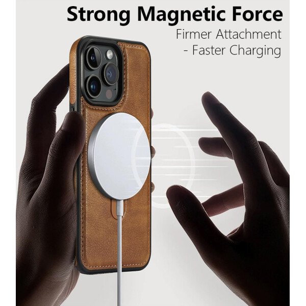 Funda magnética de piel para iPhone 14/13, soporte invisible [compatible con Magsafe] funda delgada de teléfono (marrón, iPhone 14/13) - Imagen 44