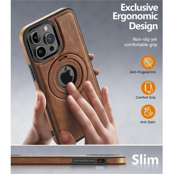 Funda magnética de piel para iPhone 14/13, soporte invisible [compatible con Magsafe] funda delgada de teléfono (marrón, iPhone 14/13) - Imagen 45