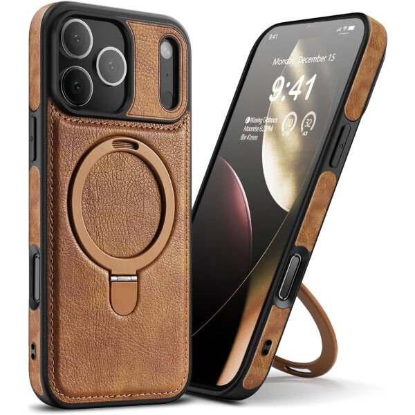 Funda magnética de piel para iPhone 14/13, soporte invisible [compatible con Magsafe] funda delgada de teléfono (marrón, iPhone 14/13) - Imagen 48