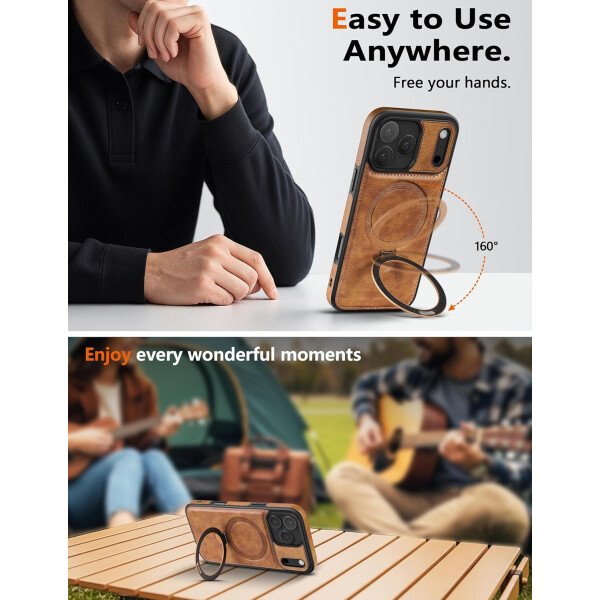 Funda magnética de piel para iPhone 14/13, soporte invisible [compatible con Magsafe] funda delgada de teléfono (marrón, iPhone 14/13) - Imagen 49