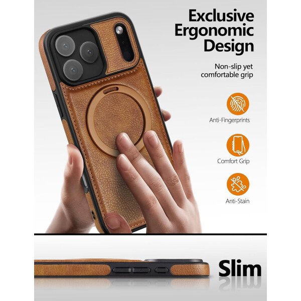 Funda magnética de piel para iPhone 14/13, soporte invisible [compatible con Magsafe] funda delgada de teléfono (marrón, iPhone 14/13) - Imagen 51