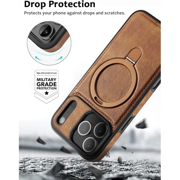 Funda magnética de piel para iPhone 14/13, soporte invisible [compatible con Magsafe] funda delgada de teléfono (marrón, iPhone 14/13) - Imagen 52