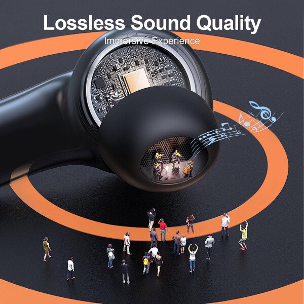ZIUTY Auriculares inalámbricos Bluetooth, auriculares de reproducción de 50 horas con micrófono, funda de carga con pantalla digital LED, IPX7 impermeable, graves profundos estéreo, auriculares - Imagen 3