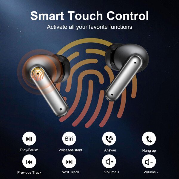 ZIUTY Auriculares inalámbricos Bluetooth, auriculares de reproducción de 50 horas con micrófono, funda de carga con pantalla digital LED, IPX7 impermeable, graves profundos estéreo, auriculares - Imagen 7