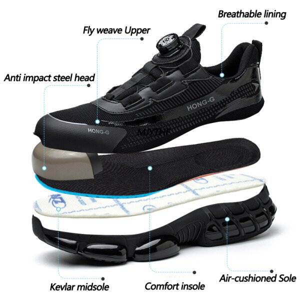 Zapatos de trabajo, zapatos de seguridad, zapatillas de trabajo antiperforación, zapatos de seguridad para hombres, zapatos de trabajo protectores con puntera de acero. - Imagen 2