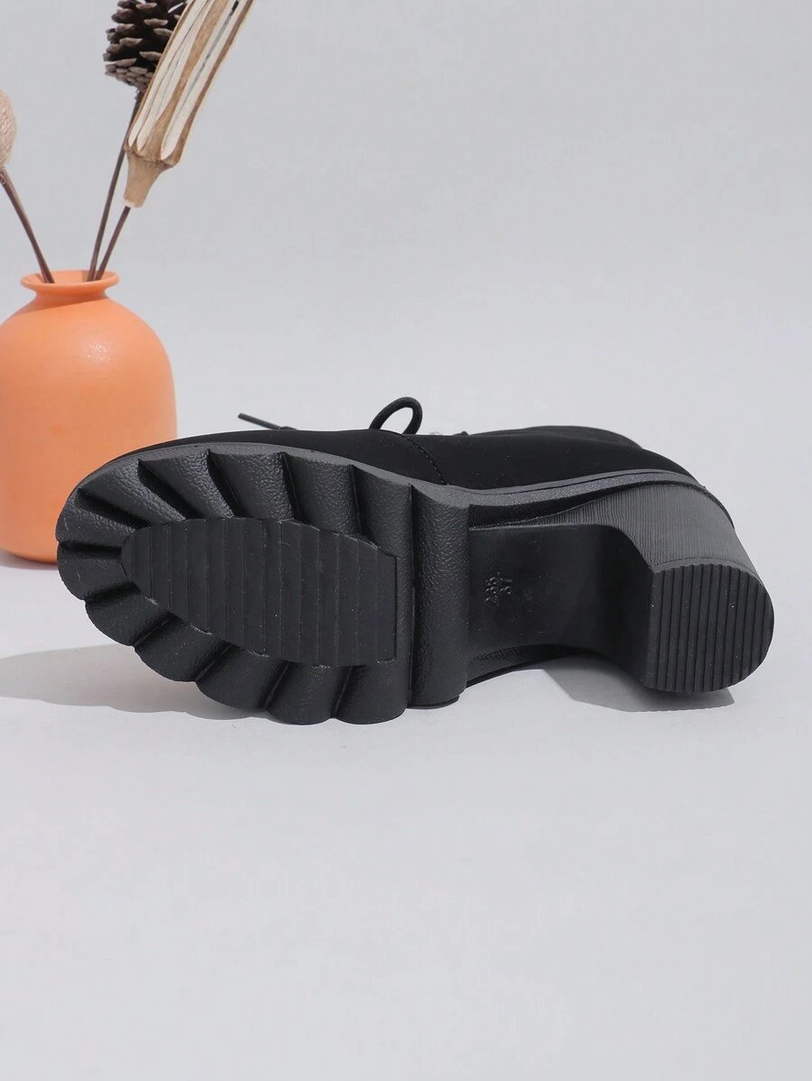 Botas elegantes y ligeras para mujeres con decoración de rhinestones, hebilla, cordones frontales, cremallera trasera y tacón ancho - Imagen 8