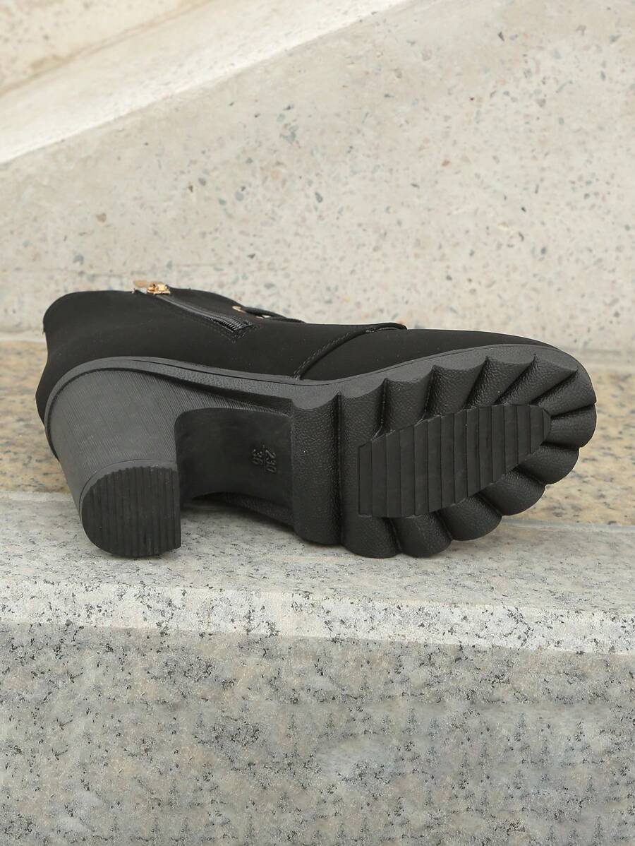 Botas elegantes y ligeras para mujeres con decoración de rhinestones, hebilla, cordones frontales, cremallera trasera y tacón ancho - Imagen 22