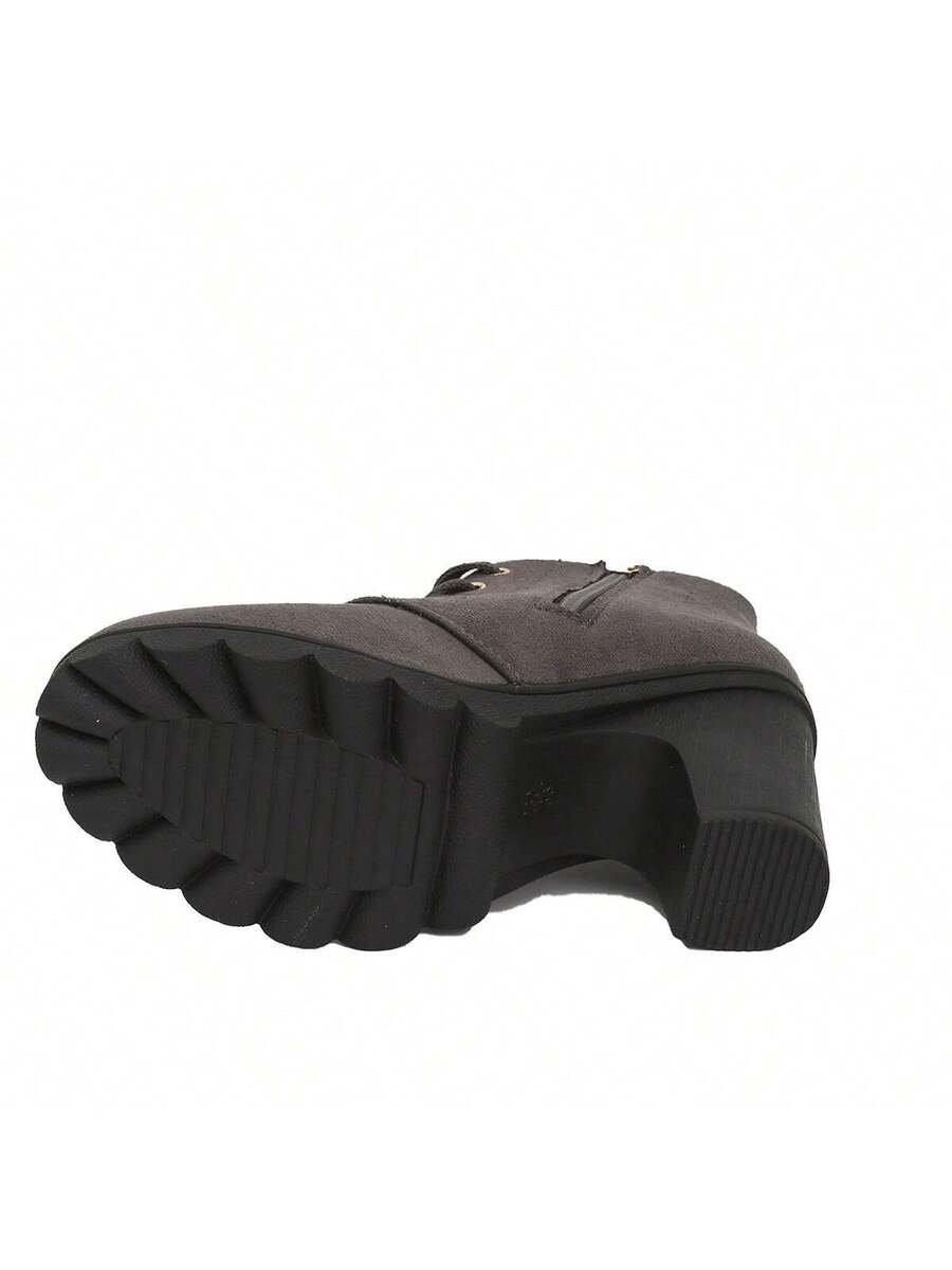 Botas elegantes y ligeras para mujeres con decoración de rhinestones, hebilla, cordones frontales, cremallera trasera y tacón ancho - Imagen 47