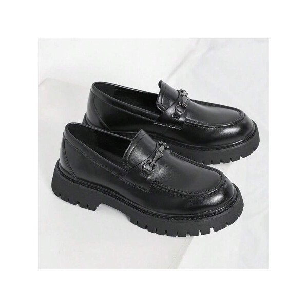 Zapatos para hombre, mocasines de suela gruesa de moda juvenil, mocasines sin cordones, zapatos con estilo británico, zapatos casuales de negocios para caminar a diario, calzado masculino - Imagen 4