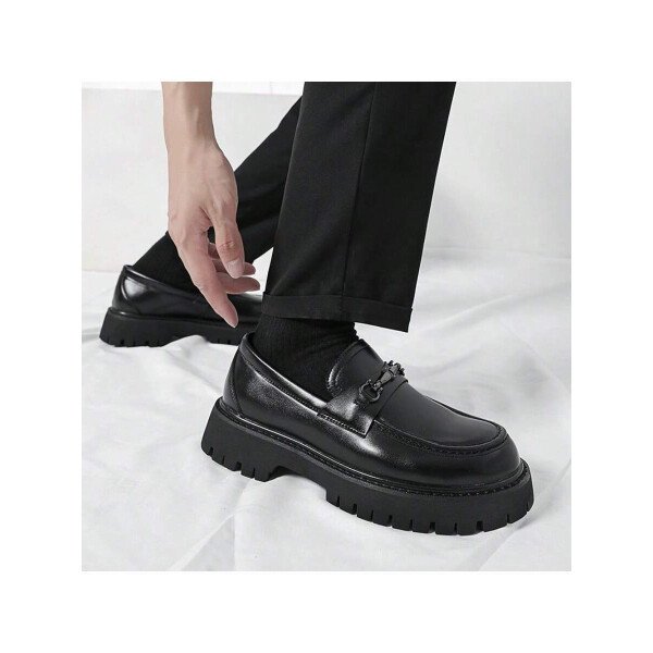 Zapatos para hombre, mocasines de suela gruesa de moda juvenil, mocasines sin cordones, zapatos con estilo británico, zapatos casuales de negocios para caminar a diario, calzado masculino - Imagen 12