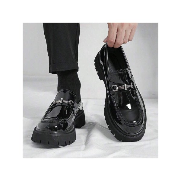 Zapatos para hombre, mocasines de suela gruesa de moda juvenil, mocasines sin cordones, zapatos con estilo británico, zapatos casuales de negocios para caminar a diario, calzado masculino - Imagen 13