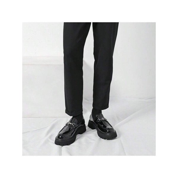 Zapatos para hombre, mocasines de suela gruesa de moda juvenil, mocasines sin cordones, zapatos con estilo británico, zapatos casuales de negocios para caminar a diario, calzado masculino - Imagen 23