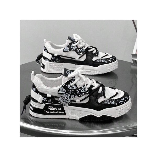 Nuevos zapatos casuales de verano transpirables vulcanizados para hombres, tenis con suela gruesa antideslizante de patrón de graffiti aleatorio de moda - Imagen 5