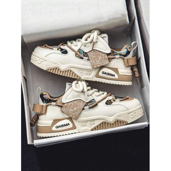 Nuevos zapatos casuales de verano transpirables vulcanizados para hombres, tenis con suela gruesa antideslizante de patrón de graffiti aleatorio de moda - Imagen 25