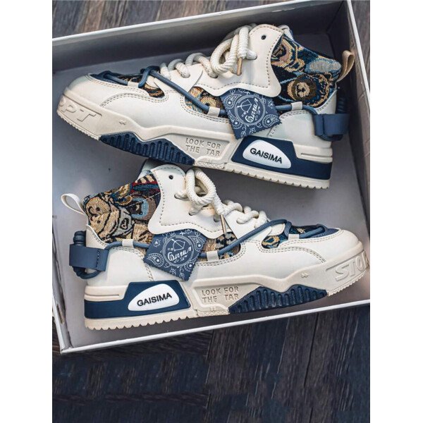 Nuevos zapatos casuales de verano transpirables vulcanizados para hombres, tenis con suela gruesa antideslizante de patrón de graffiti aleatorio de moda - Imagen 37