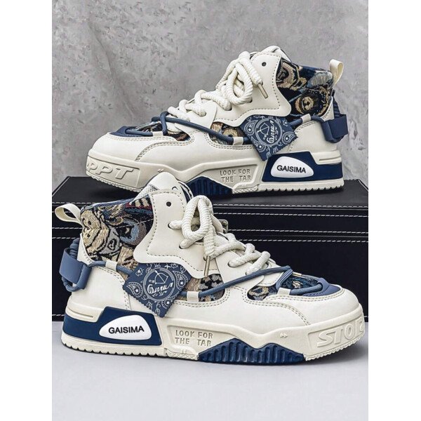 Nuevos zapatos casuales de verano transpirables vulcanizados para hombres, tenis con suela gruesa antideslizante de patrón de graffiti aleatorio de moda - Imagen 38