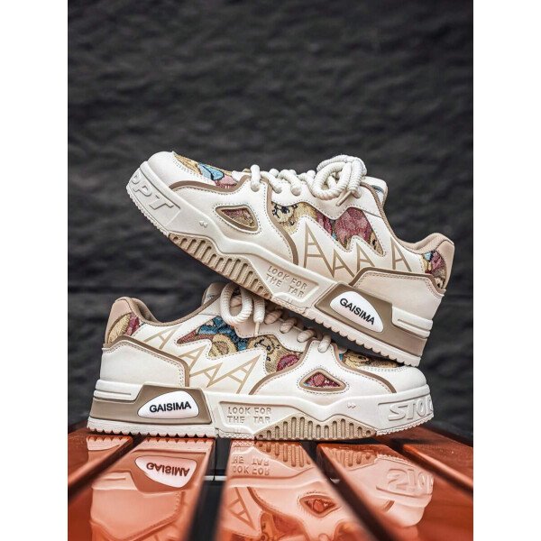 Nuevos zapatos casuales de verano transpirables vulcanizados para hombres, tenis con suela gruesa antideslizante de patrón de graffiti aleatorio de moda - Imagen 44