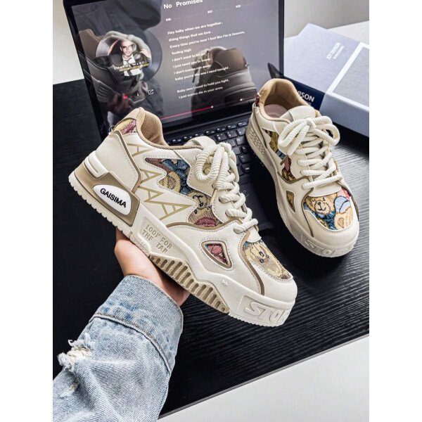 Nuevos zapatos casuales de verano transpirables vulcanizados para hombres, tenis con suela gruesa antideslizante de patrón de graffiti aleatorio de moda - Imagen 45