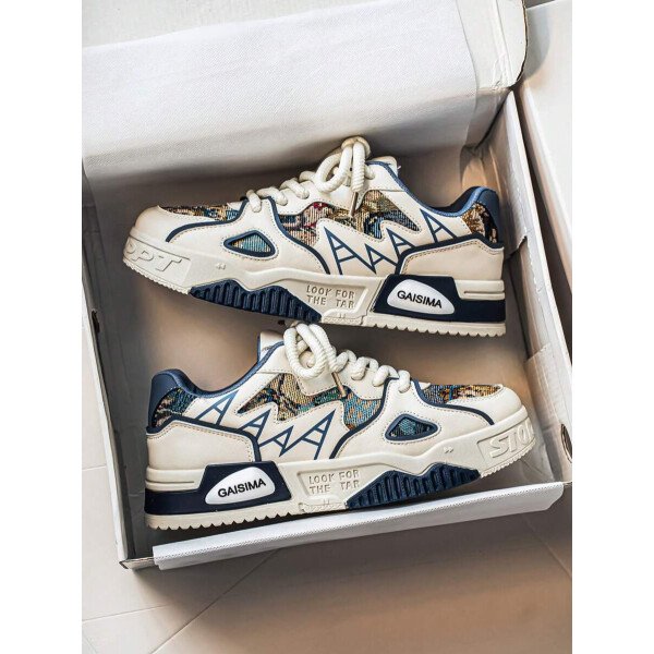 Nuevos zapatos casuales de verano transpirables vulcanizados para hombres, tenis con suela gruesa antideslizante de patrón de graffiti aleatorio de moda - Imagen 47
