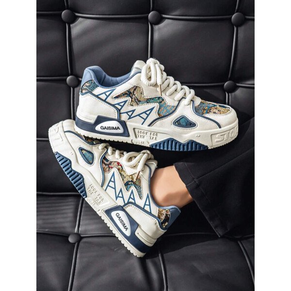 Nuevos zapatos casuales de verano transpirables vulcanizados para hombres, tenis con suela gruesa antideslizante de patrón de graffiti aleatorio de moda - Imagen 49