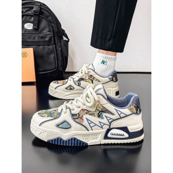 Nuevos zapatos casuales de verano transpirables vulcanizados para hombres, tenis con suela gruesa antideslizante de patrón de graffiti aleatorio de moda - Imagen 51