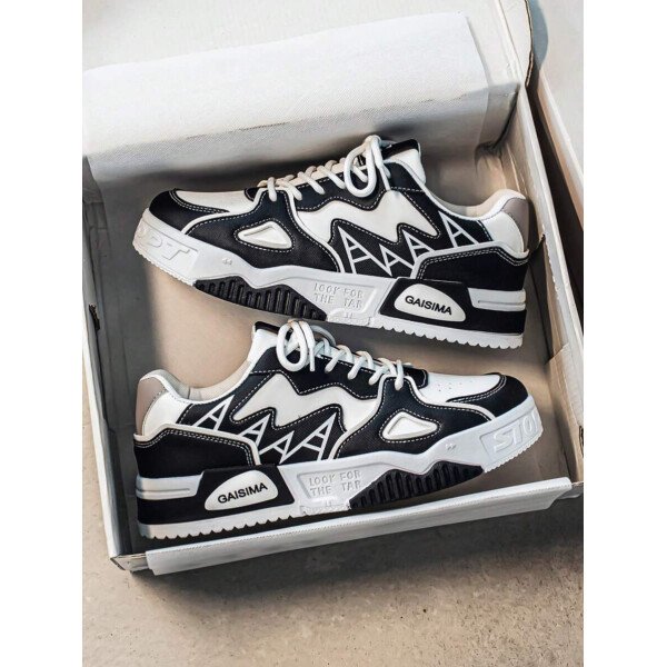 Nuevos zapatos casuales de verano transpirables vulcanizados para hombres, tenis con suela gruesa antideslizante de patrón de graffiti aleatorio de moda - Imagen 57