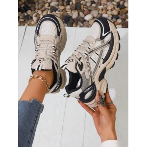 Zapatos deportivos de mujer para primavera y otoño, zapatos negros de piel y malla con costura, transpirables, livianos, cómodos, con cordones, zapatos para mujeres